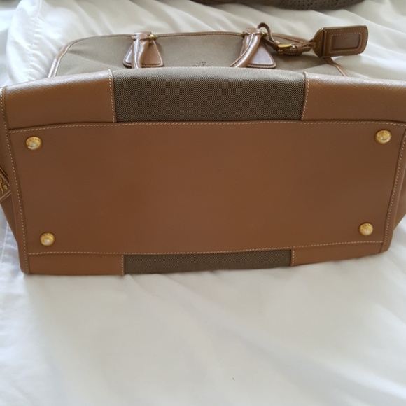 PRADA AUTHENTIC LOGO JACQUARD CALF LEATHER TOTE - Picture 4 of 8